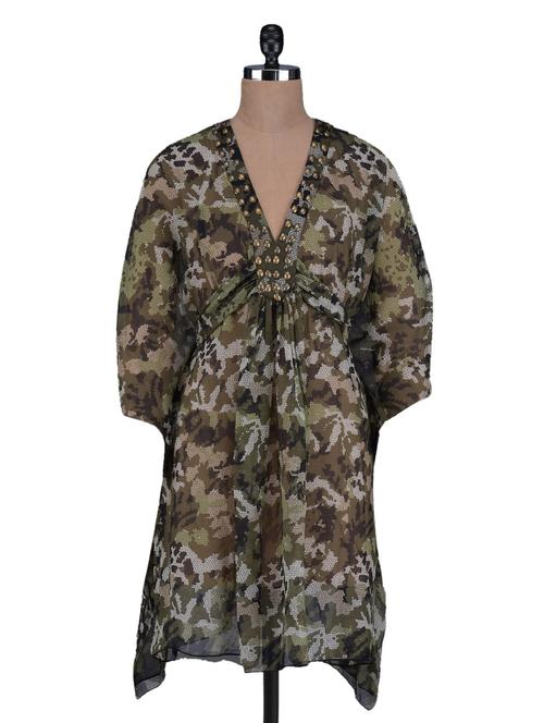 camouflage printed georgette beach cover-up - 1123141 - Very Small Image - 1
