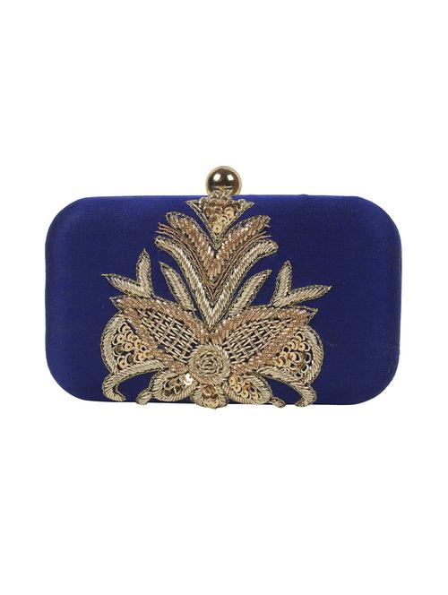 blue jute embroidered box clutch - 11233399 - Very Small Image - 1