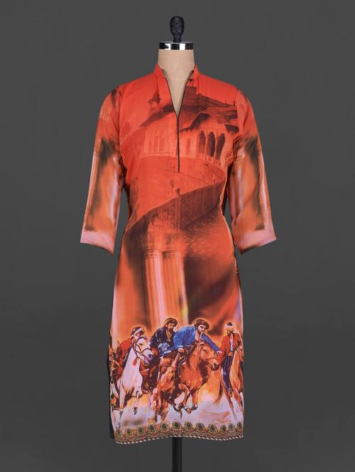 indian cavalry printed poly georgette kurta - 1123642 - Very Small Image - 1