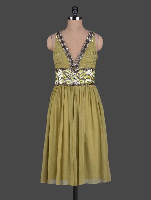sequined sleeveless georgette dress - 1123656 - Very Small Image - 1