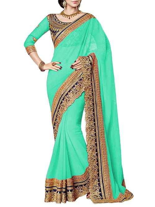green georgette bordered saree with blouse - 11237004 - Very Small Image - 1