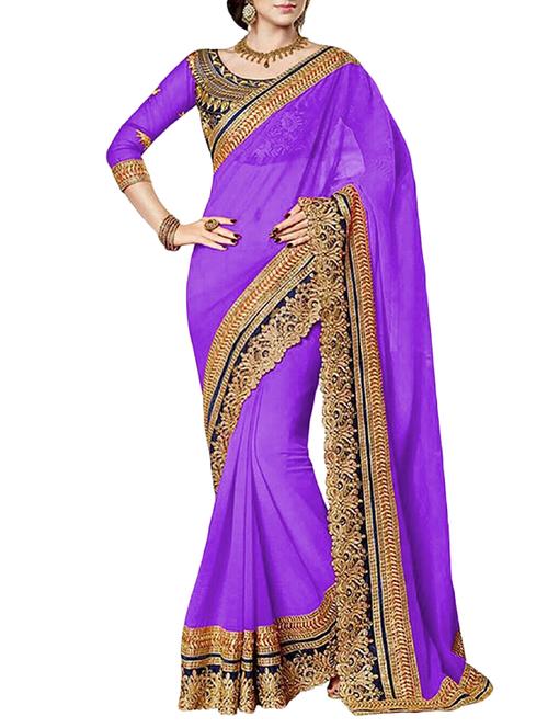 purple georgette saree with blouse - 11237007 - Very Small Image - 1