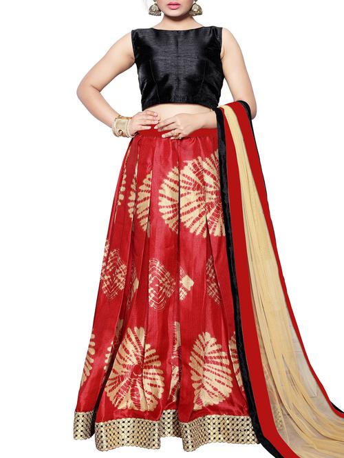 red silk flared lehenga - 11240840 - Very Small Image - 1