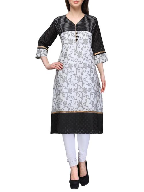 White Chanderi Straight Kurta - 11246054 - Very Small Image - 1