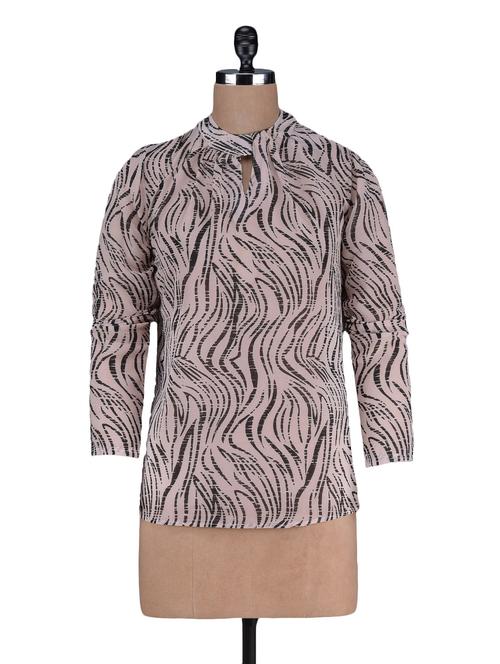 printed long sleeves polygeorgette top - 1125014 - Very Small Image - 1