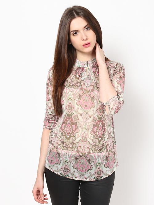 printed long sleeves polygeorgette top - 1125015 - Very Small Image - 1
