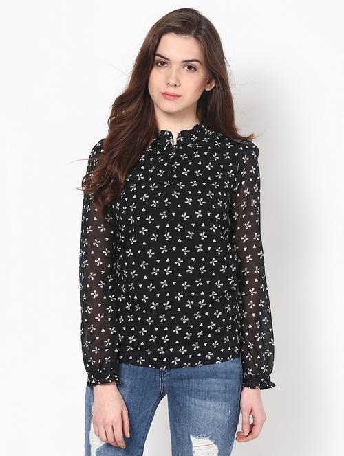 printed mandarin collar polygeorgette top - 1125032 - Very Small Image - 1