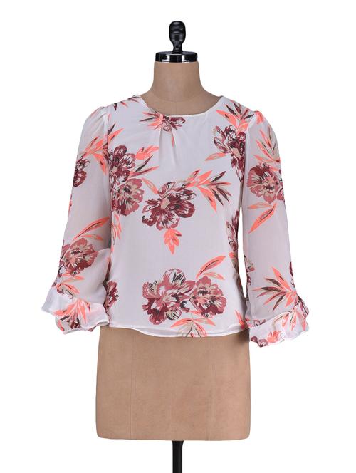 floral printed round neck polygeorgette top - 1125054 - Very Small Image - 1