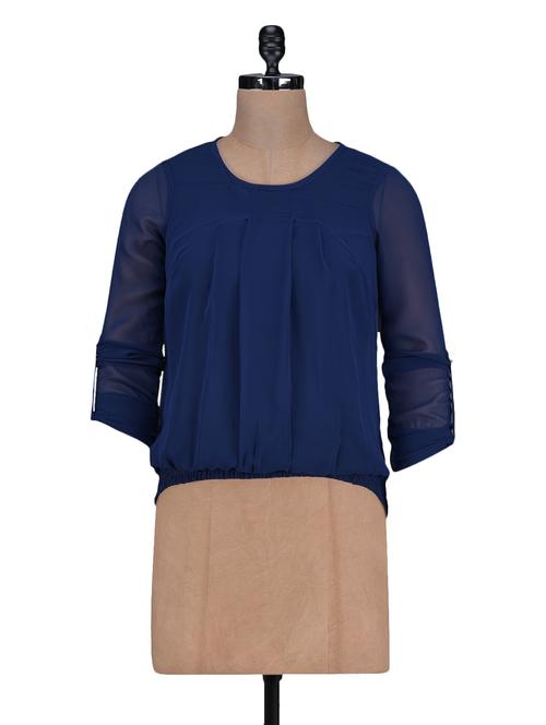 plain three quarter sleeves polygeorgette top - 1125077 - Very Small Image - 1