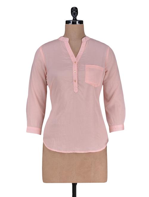 plain mandarin collar poly cotton top - 1125082 - Very Small Image - 1
