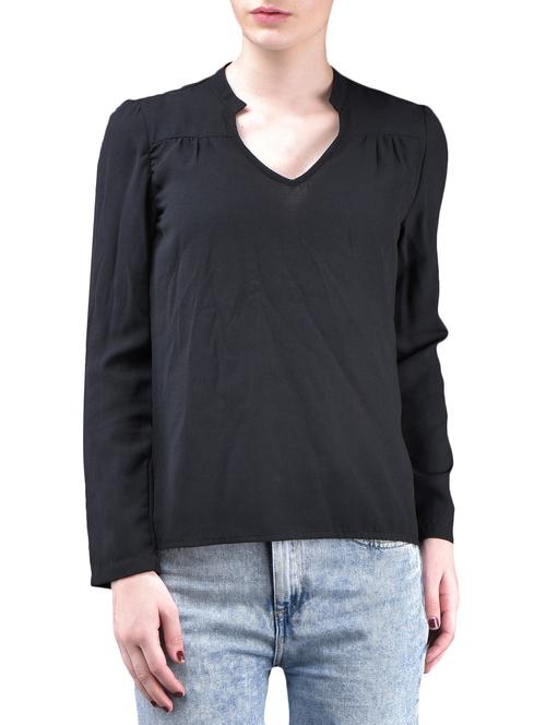 plain long sleeves polycrepe top - 1125087 - Very Small Image - 1