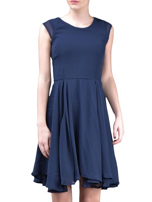 plain round neck georgette skater dress - 1125228 - Very Small Image - 1