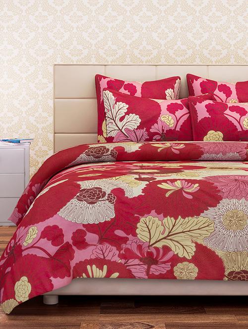 sej floral pink white yellow 100 % pure  double bedsheet set with 2 pillow covers(sbmw014k) - 11259093 - Very Small Image - 1