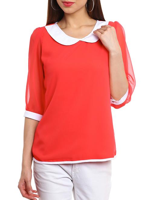 contrast piping and peter-pan collar top - 11259714 - Very Small Image - 1