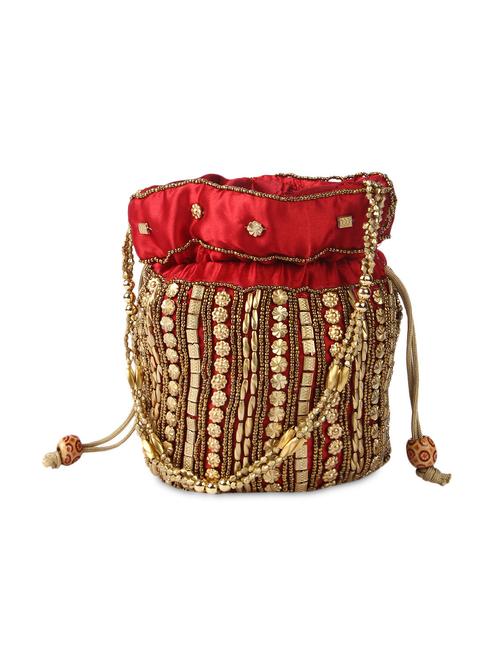 zari work maroon silk potli - 1126019 - Very Small Image - 1