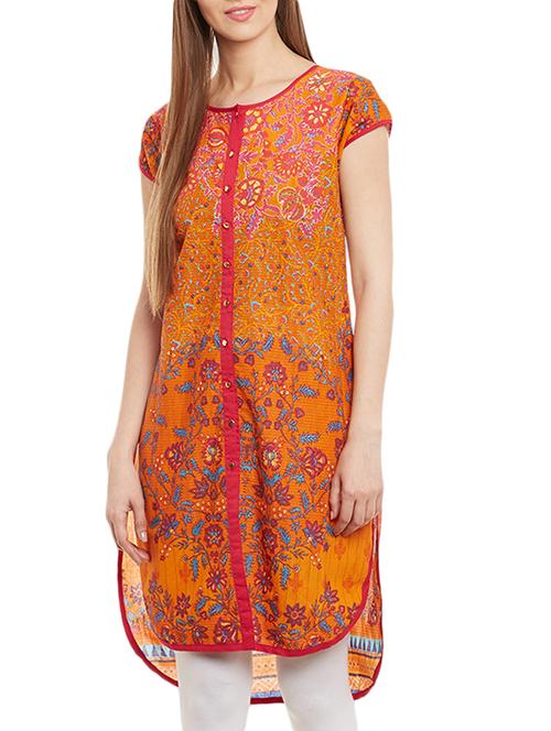 orange cotton straight kurta - 11260707 - Very Small Image - 1