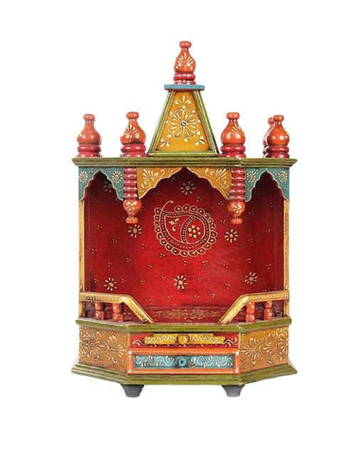 Red Rajasthani wooden Home Mandir - 11261597 - Very Small Image - 1