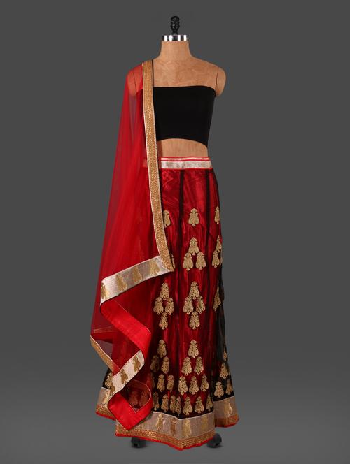 Maroon zari detailed net lehenga set - 1126454 - Very Small Image - 1