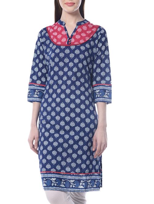 blue cotton straight kurta - 11266318 - Very Small Image - 1
