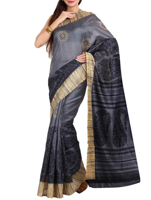 grey art silk printed saree with blouse - 11267381 - Very Small Image - 1