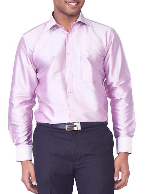 solid lavender pure silk casual shirt - 11268112 - Very Small Image - 1