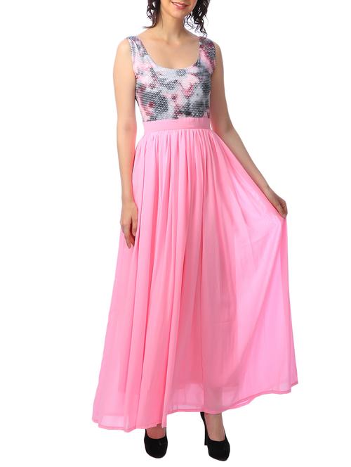 pink georgette gown dress - 11269553 - Very Small Image - 1