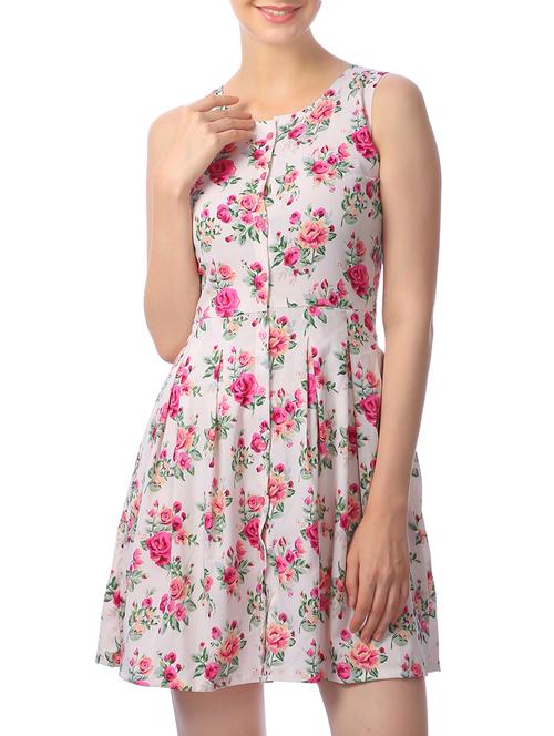 pink floral print crepe fit & flare dress - 11269567 - Very Small Image - 1