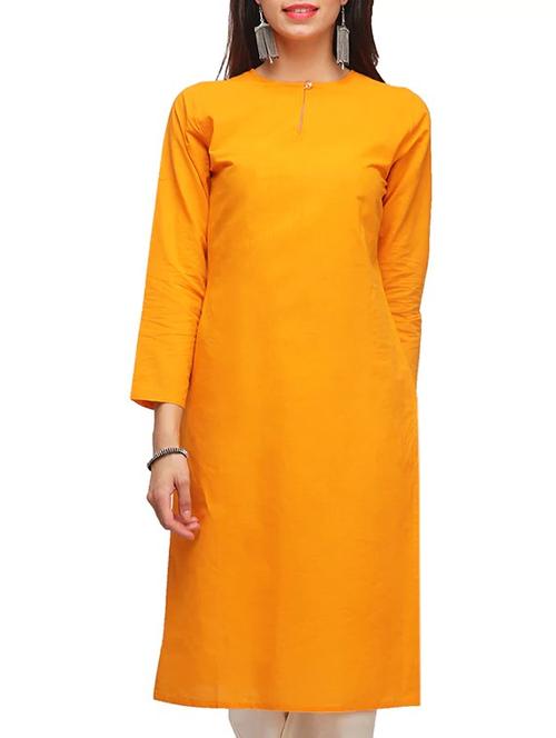 yellow cotton solid kurta - 11270092 - Very Small Image - 1