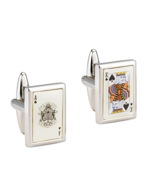 silver metal playing card cufflink - 11270929 - Very Small Image - 1