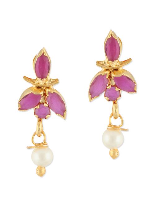 pink embellished brass pearl earrings - 11275667 - Very Small Image - 1