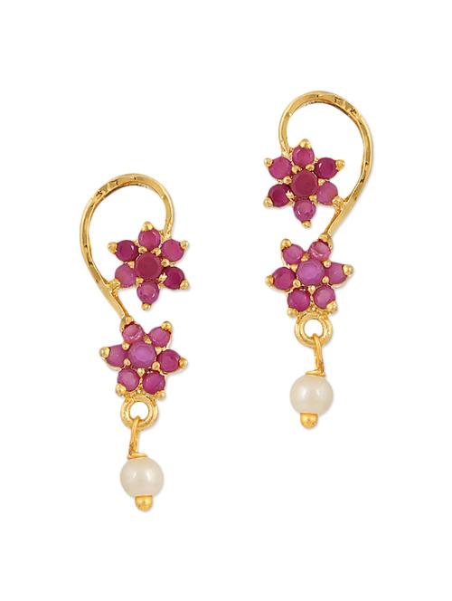 pink embellished brass drop earrings - 11275749 - Very Small Image - 1