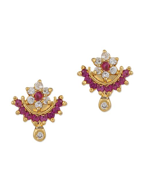 pink embellished brass drop earrings - 11275754 - Very Small Image - 1