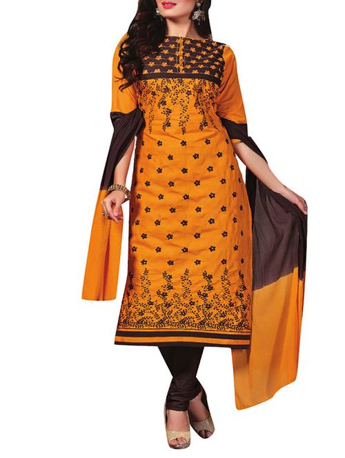 orange cotton unstitched suit - 11276428 - Very Small Image - 1