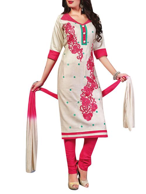 white cotton unstitched suit - 11276446 - Very Small Image - 1