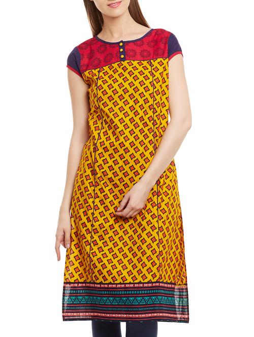 yellow cotton straight kurta - 11278922 - Very Small Image - 1