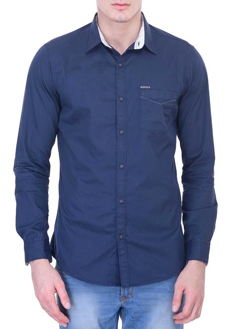 blue cotton casual shirt - 11280244 - Very Small Image - 1