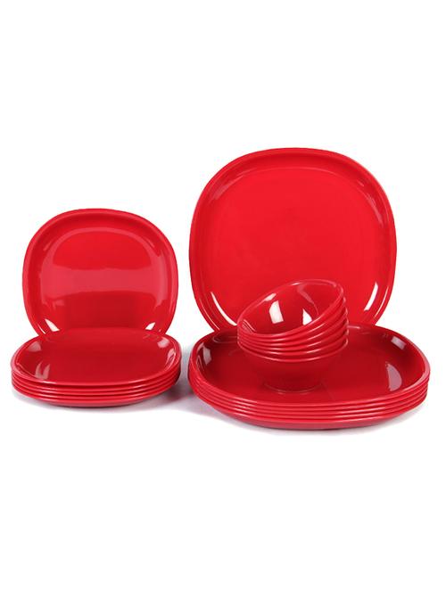 incrizma plastic red square dinner set - set of 18 - 11282059 - Very Small Image - 1