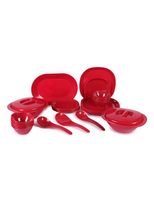 incrizma plastic red square dinner set - set of 32 - 11282061 - Very Small Image - 1