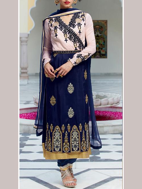 blue georgette unstitched suit - 11284365 - Very Small Image - 1