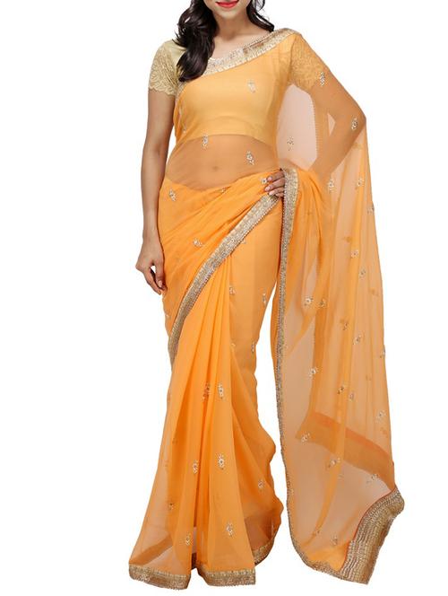 yellow embellished chiffon saree with blouse - 11284460 - Very Small Image - 1