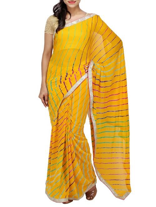 yellow leheriya chiffon saree with blouse - 11284479 - Very Small Image - 1