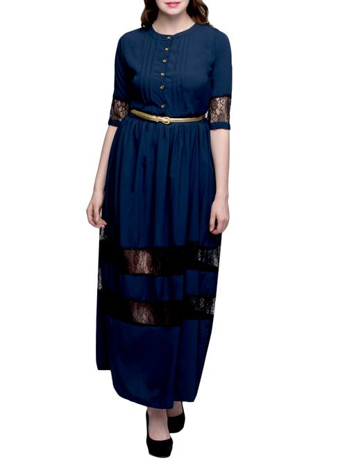 lace insert belted maxi dress - 11285763 - Very Small Image - 1