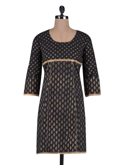 Black Printed Cotton Kurta - 1128917 - Very Small Image - 1