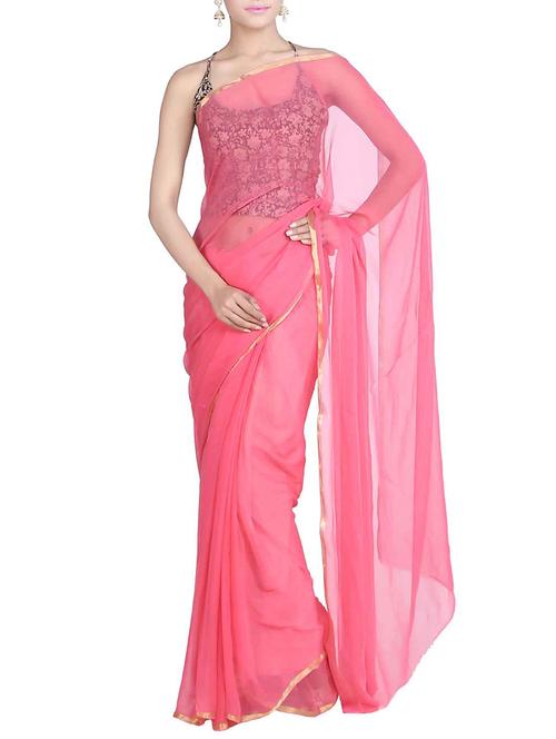 solid pink chiffon saree - 11293472 - Very Small Image - 1