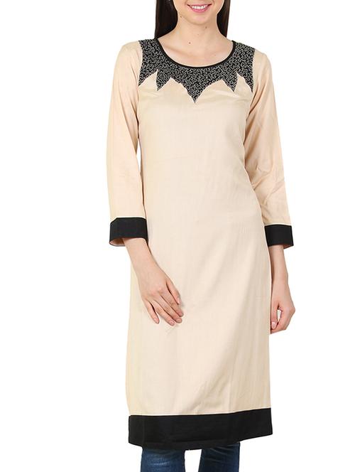 beige plain rayon regular kurta - 11294589 - Very Small Image - 1