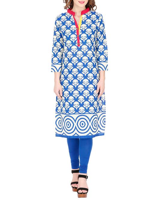 dark blue printed cotton kurta - 11298599 - Very Small Image - 1