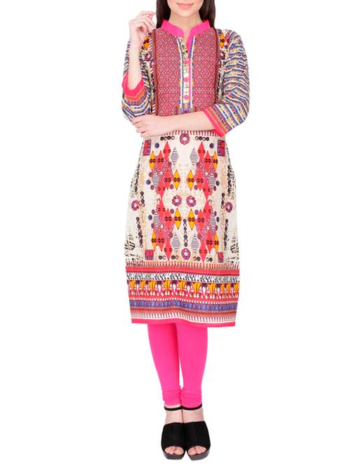 beige printed cotton kurta - 11298643 - Very Small Image - 1