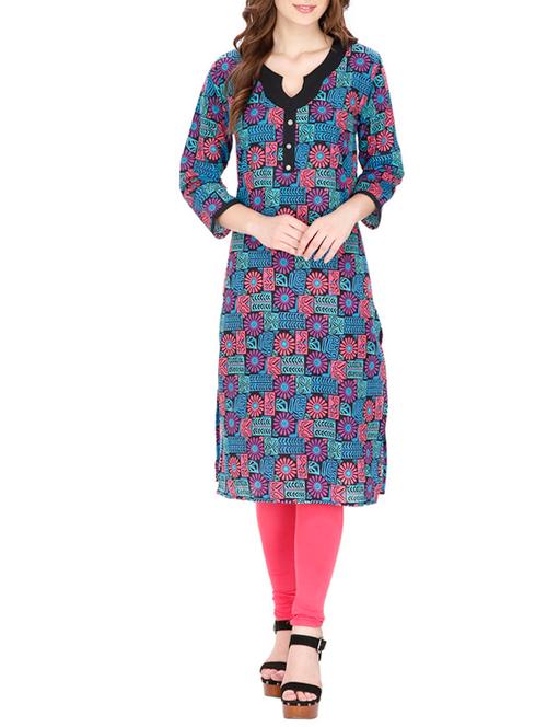 multicoloured printed cotton kurta - 11298651 - Very Small Image - 1