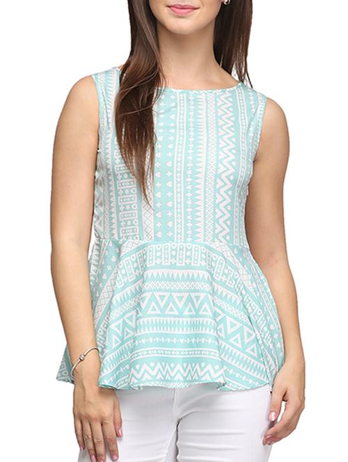 light blue crepe peplum top - 11300047 - Very Small Image - 1