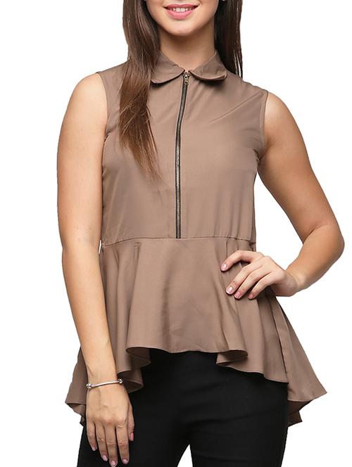 brown crepe asymmetric top - 11300060 - Very Small Image - 1